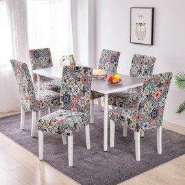 Lalluxy Stretchy Parson Chair Slipcovers for Dining Room Chair seat Covers Chair Protectors for Party Pet Protection Universal Fit Soft Polyester (Set of 6, Bohemian Style)