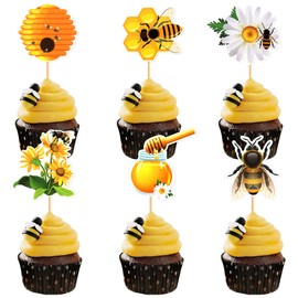 Ercadio - Paquete de 24 adornos para cupcakes de abejorro de abeja, diseño de abeja, diseño de abeja, para decoración de pasteles, para cumpleaños, baby shower, fiestas, niños, suministros de decoración de pasteles