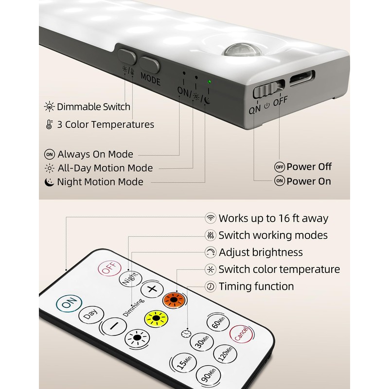 EZVALO 6-Pack Under Cabinet Lighting with Charging Station, 2000mAh Rechargeable
