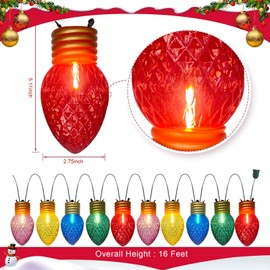 Konictom 16FT Jumbo Christmas Lights,C7 Jumbo Xmas String Lights Christmas Outdoor Decorations Lights with 10 Large Diamond Pattern Multicolor Bulb for Holiday Home Roof Yard Garden Decorations