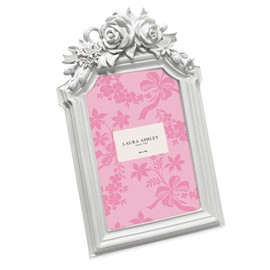 Laura Ashley 4x6 White Rosette Crown Picture Frame With Easel & Hook, Tabletop & Wall Display, Decorative Floral Design Home Décor, Art, Photo Gallery (4x6, White)