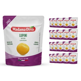 MADAMA OLIVA, Lupini, Ottimo Snack per Aperitivi, Ideale per le Insalate Miste e nelle Minestre, Senza Conservanti Aggiunti, 100% Made in Italy, Box da 20 Buste in Alluminio da 30 gr