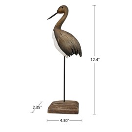 Linfevisi Crane Decor Nautical Sea Bird Sculpture Statue Solid Wood Coastal Table Decor Large Birds Figurines Standing Ocean Beach Shore Themed Bathroom Home Decor Summer Shelf Indoor 12.4 Inch