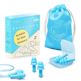 Soft Ear Plugs for Sleeping Noise Reduction, Made of Silicone, Suitable for Sleeping & Swimming, Soft Reusable Earplugs for Noise Reduction, Adjustable Size for Concerts & Snoring (3 Pairs)