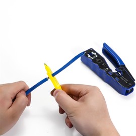 RJ45 Crimping Tool, Ethernet Crimping Tool, All-in-One Crimper, Wire Stripper, Cutter for Feeding Cat6 Cat5e Connectors with Spare Blades, Blue