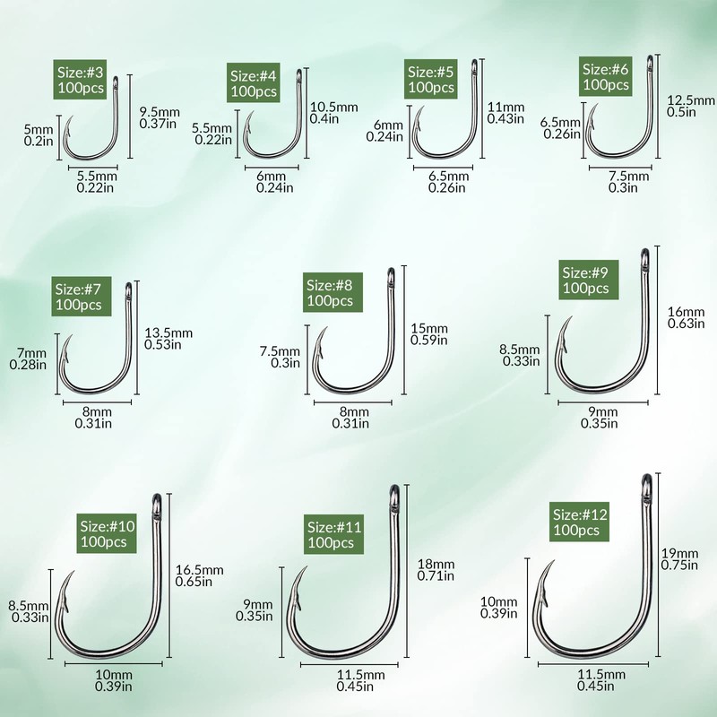 QualyQualy 1000pcs Carbon Steel Fishing Hooks W/Portable Plastic Box, Assorted