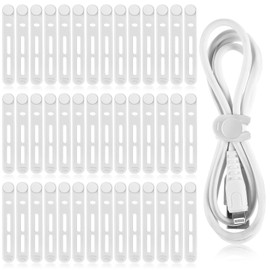 Tellegloww 42 Pcs Silicone Cable Ties Reusable Cord Straps Multipurpose Elastic Cable Organizer for Bundling Fastening Earphone Phone Charger Home Office School, 3.15 Inch (White)