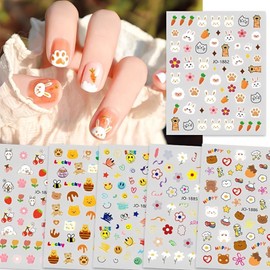 Wayjon cute bunny bear nail sticker cost-effective 6-piece set, 6 pieces, mixed colors / 웨젼 귀요미 토끼곰 네일스티커 가성비 6종 세트, 6개, 혼합색상