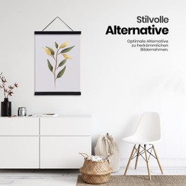 LIKARTO Premium Poster Rail Wood Black A4 | 21 cm - High-Quality Magnetic Picture Rail Made of Real Wood Including Leather Strap - Easy to Hang Pictures