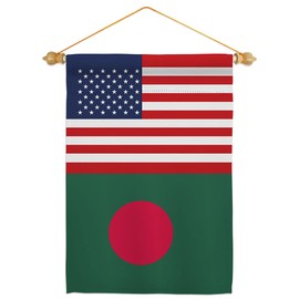 Bangladesh US Friendship Garden Flag Set Wood Dowel Regional USA American Alliance World Country Particular Area Small Decorative Gift Yard House Banner Double-Sided Made In 13 X 18.5