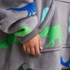 Dreamscene Dinosaur Print Hoodie Blanket Oversized Wearable Kids Childrens Soft Warm Super soft Sherpa Throw, One Size - Grey Green Blue
