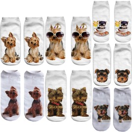 Angelteers 7 Pairs Novelty Dog Ankle Socks Animal Low Cut Sock for Women Teens (US, Alpha, One Size, Regular, Regular, Yorkshire Terriers)