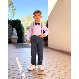 Volunboy Baby Boy Gentleman Suits 4-5T Purple Long Sleeve Suspenders Bowtie Pants Set Wedding Ring Bearer Dress Outfit (Purple, 4-5T)