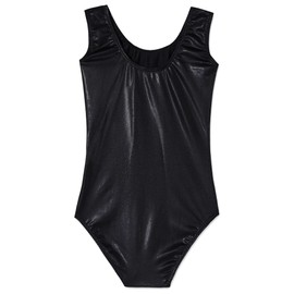 Domusgo - Maillot de gimnasia para niñas brillantes de una pieza, Negro sin mangas., 5-6 Años