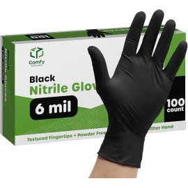 Comfy Package Black Nitrile Gloves Heavy Duty 6 Mil Latex Free Disposable