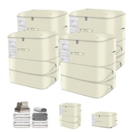 Space-Saving Compression Bags 4-Pack with See-Through Window | Reusable Closet Organizer for Bedding, Quilt,Pillows| comforter storage compression packing cubes 20.4"Lx16.5"Wx23.6"H (Beige)