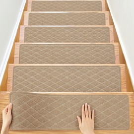 Non-Slip Stair Treads for Wooden Steps – 15 Pack 8" x 30" Indoor Carpet Treads with Reusable Peel and Stick Adhesive – Safe for Kids, Elders & Pets – Polyester with TPR Backing