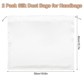 Pack of 2 Dust Bags Handbags with Drawstring, 50 x 40 cm, Large Silk Storage Bag for Handbag, White Bag Dust Bag for Protection of Clothes, Purses, Shoes, Boots, Backpacks, White