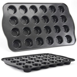 TAOUNOA Mini Muffin Pan 24 Cup - 2 Pack, Mini Cupcake Pans Nonstick Quick Release Coating, PTFE-Free and Dishwasher Safe, Grey