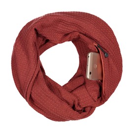 Pop Fashion Warmin-Up Pocket Scarf - Lightweight Knot Travel Scarves, Infinity Scarves with Zipper Pockets (Brick Red)