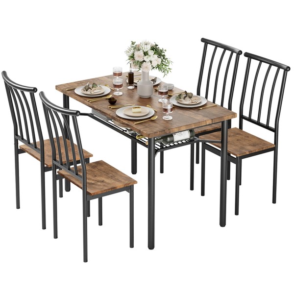 IDEALHOUSE Dining Table Set for 4 with Adjustable Feet, Kitchen