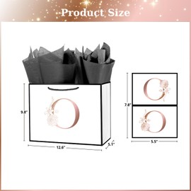 Linelglobal Letter Gift Bag with Wrapping Paper Ribbon for Women Men 12.6" Anniversary Wedding Party - Initial O