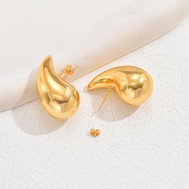 Julyls 18K Gold Earrings Dupes, Elegant Waterdrop Earrings for Women, Hypoallergenic Chunky Hoop Earrings, Gold-Plated Fashion Jewellery for Women and Girls, Brass