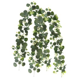 Artificial Eucalyptus Rose Vine, 2 Styles, Climbing Plant for Wedding Backdrop, Wall Decor (5.9Ft 2-Piece Set of Flower Buds)