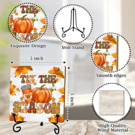 Rustic Autumn Quote Wooden Sign,Tis' the Season, Farmhouse Retro Fall Artwork Decor, Autumn Harvest Thanksgiving Wooden Square Sign Desk Block Signs Home Shelf Office Decoration, 5x5 inches-A18