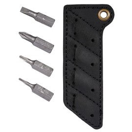 KeyUnity Leather Sheath Screw Bit Organizer, Hand Stitched Bit Set Pouch, 4 pcs Magnetic Bits, Screwdriver Bit Holder Pocket, Ideal for Men & Women Outdoor & Home Use