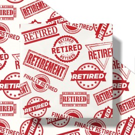 RUSPEPA Retirement Wrapping Paper Roll for Men Women, Mini Roll, Red Stamp Badge Retired Design, Vintage Gift Wrap for Birthday, Retirement Party, Farewell Celebration, Congrats, 17 Inches x 16.4 Feet