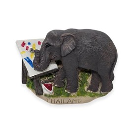 WitnyStore 2⅜" Elephant Paint Photo Thailand 3D Resin Fridge Magnet with Artificial Wood Grain Mammal Wild Life Animals Souvenir Refrigerator Magnets Decorative Collectibles Gifts