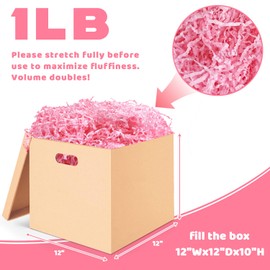 1 LB Crinkle Cut Paper Shred Filler, Pink Crinkle Shredded Paper for Gift Wrapping Basket Filling, Grass Cushion Stuffing for Birthday Wedding Christmas Thanksgiving Decorative Box Wrapping Supplies