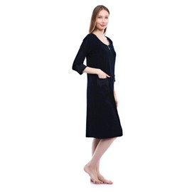 Brighton Robes Womens Lightweight Terry Cotton Long 3/4 Sleeve Zipper Front Robe House Dress (Navy, S)