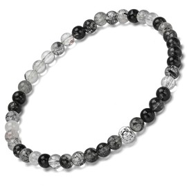 Apocalyptic-K Natural Rhombic Stone Bracelet with 925 Sterling Silver，3-4MM，Natural Tourmaline,Obsidian，Spinel Beaded Bracelet,Individuality, Fashion Gift (4MM, Black Hair strands Round Beaded)