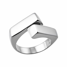 YMHOP Sterling Silver Chunky Open Twist Stackable Rings Heart/Rectangle/Beads Ring for Women Bold Crossover Statement Ajustable Ring Band (A-Rectangle)
