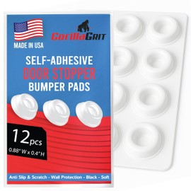Small White Door Knob Bumpers - Made in USA - Self-Adhesive Door Handle Stoppers Wall Protectors, Rubber Feet for Speakers, Electronics, Furniture - 12 pcs
