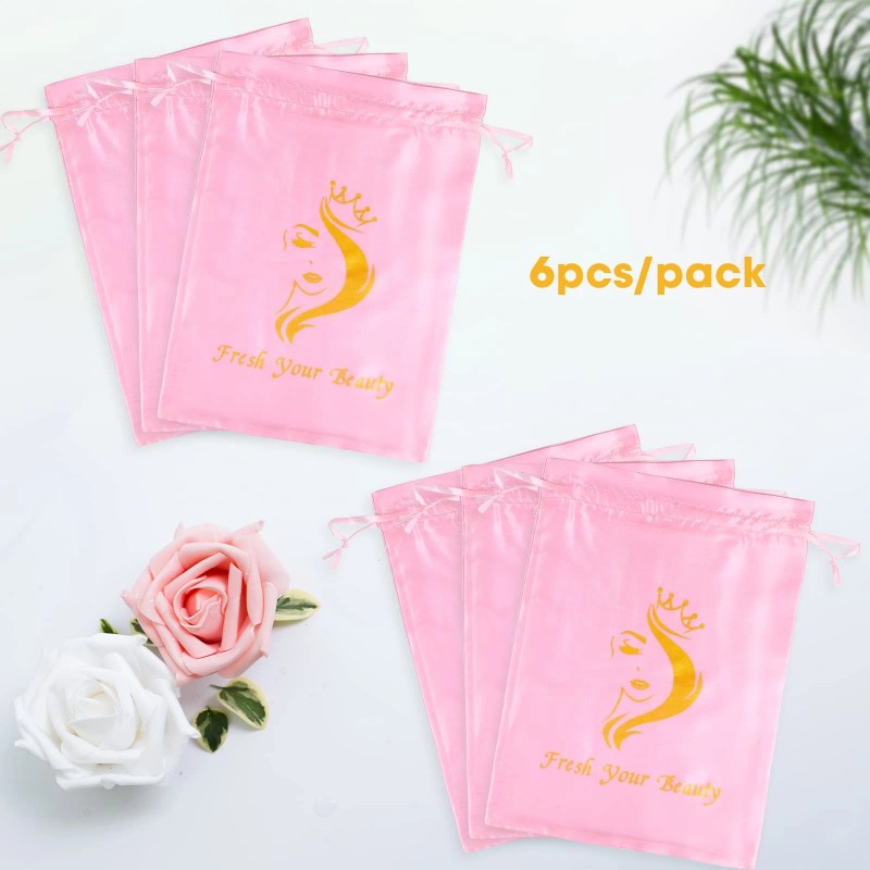 6PK Satin Wig Bags with Drawstring - Silk Hair Storage