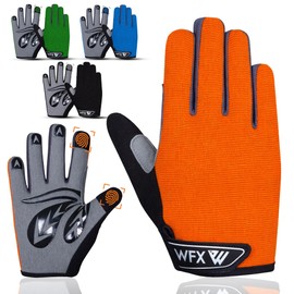 WFX Kids Cycling Gloves Junior Boy Girl Youth, Children's Touch Screen Anti-slip Riding Gloves for Outdoor Sports Road Mountain Bike, Gel Padding Bicycle Finger Gloves (Orange, L (10-12) Years Kid)