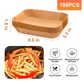 Air Fryer Liners,Air Fryer Parchment Paper Liners,Non-Stick Disposable Air Fryer Liners for Oil Resistant, Waterproof, Food Grade Baking Paper (8.6in Rectangular)