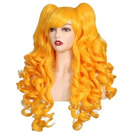 ColorGround Long Curly Cosplay Wig with 2 Ponytails (Yellow)…