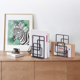 SRIWATANA Bookends Metal Black Book Holder Non-Slip Scratch-Resistant Geometric Artistic Design Ideal for Organising Books, Magazines, CDs etc. 1 Pair