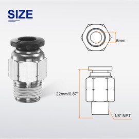 QUARKZMAN Push to Connect Fitting 6 mm Tube OD x 1/8 Inch NPT Thread Male Straight Quick Connector Copper Air Line Hose Fittings for Industry Air System PC6-N01, Black
