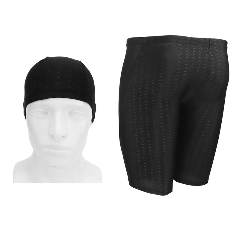 Men Swim Shorts and Cap Waterproof Adjustable Waist Strap Quick