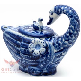 Handmade Porcelain Gzhel Swan bird teapot coffee server handmade in Russia 450Ml Гжель