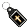 Cross Keychain with Faux Leather Pendant with Christian Symbol Pendant