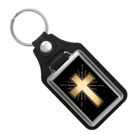 Cross Keychain with Faux Leather Pendant with Christian Symbol Pendant for the Keychain for Christians as a Gift for Believing People