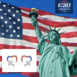 925 Sterling Silver American Flag Earring Patriotic Independence Day USA Flag Heart Cross Stud Earrings for Women Teens