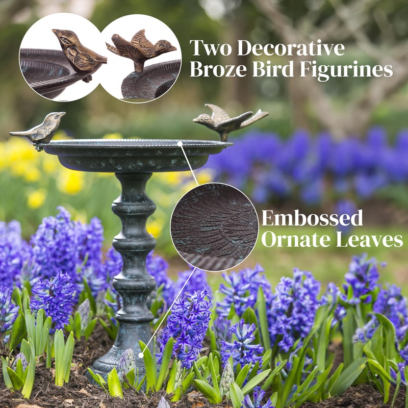 Evergreen Hummingbird Metal Bird Bath Bowl with Stand - Heavy