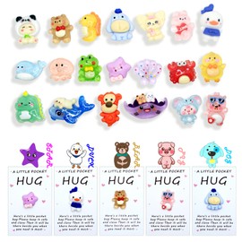 20 Sets Bulk Resin Critter Pocket Hugs Greeting Card Cards Tokens for Employee Appreciation Valentine's Day Love Friends Family Easter Volunteer Emotional Support Gifts Anxiety Relief Stress Release